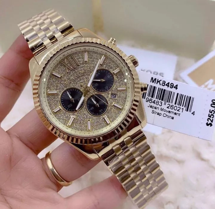 Michael Kors Lexington Crystals Gold Dial Gold Steel Strap Watch for Men - MK8494 Buy Now By Michael Kors