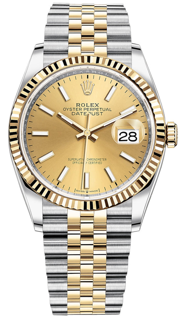 Shop Rolex Datejust 36mm Champagne Dial Two Tone Steel Strap Watch for Men - M126233-0015 in USA