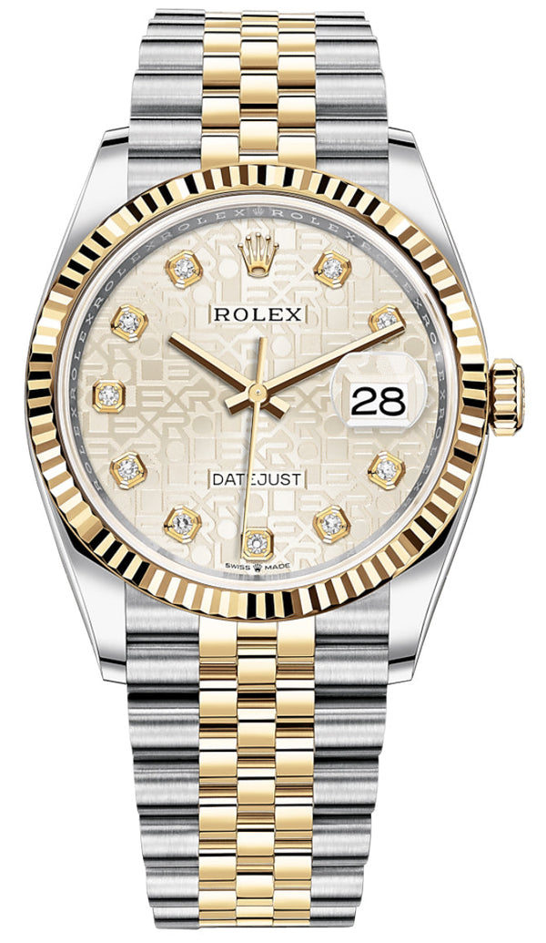 Shop Rolex Datejust 36 Diamonds Silver Dial Two Tone Oyster Steel Strap Watch for Women - M126233-0027 in USA