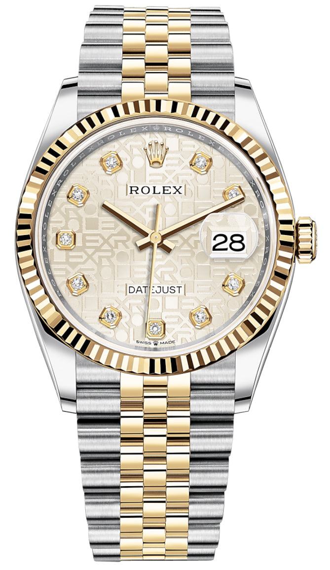 Shop Rolex Datejust 36 Diamonds Silver Dial Two Tone Oyster Steel Strap Watch for Women - M126233-0027 in USA