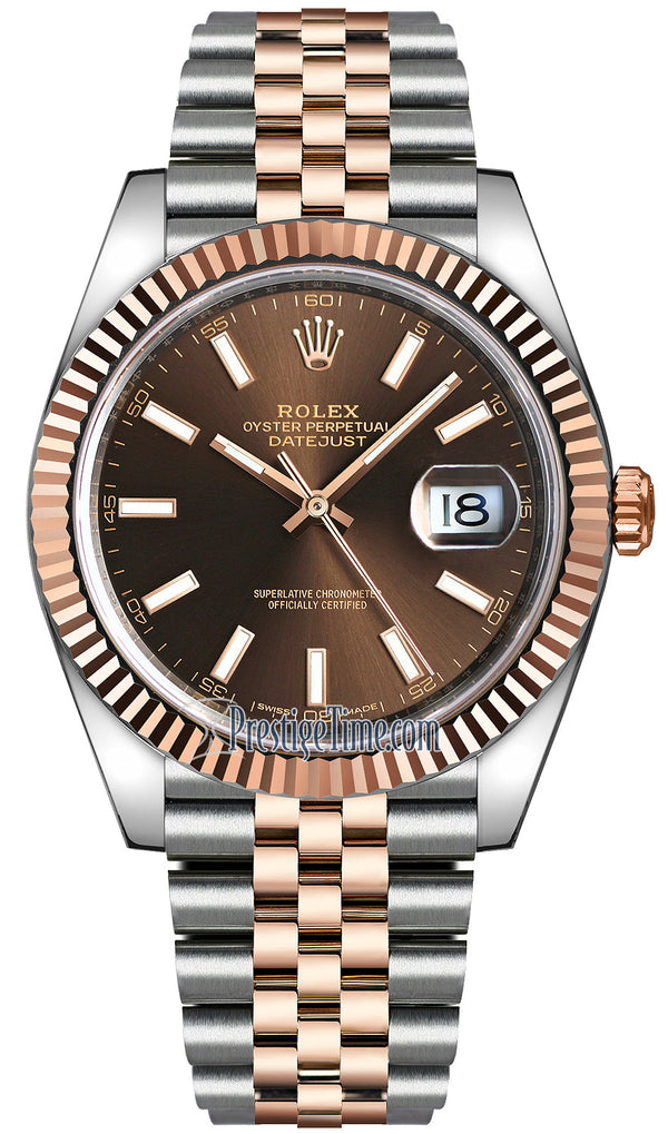 Shop Rolex Datejust 41 Oyster Chocolate Dial Two Tone Oystersteel & Everose Gold Jubilee Bracelet Watch for Men - M126331-0002 in USA