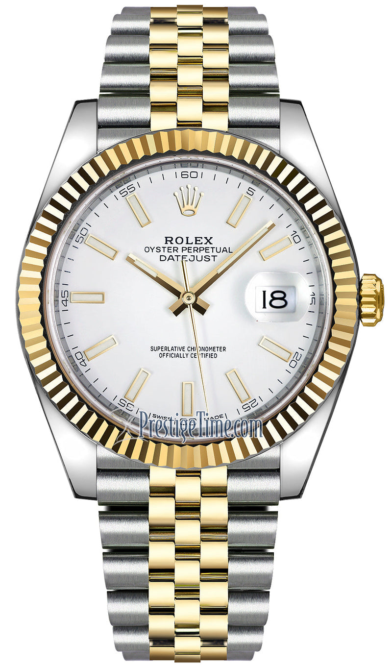 Shop Rolex Datejust 41 Oyster White Dial Two Tone Oystersteel & Yellow Gold Jubilee Bracelet White Dial Watch for Men - M126333-0016 in USA