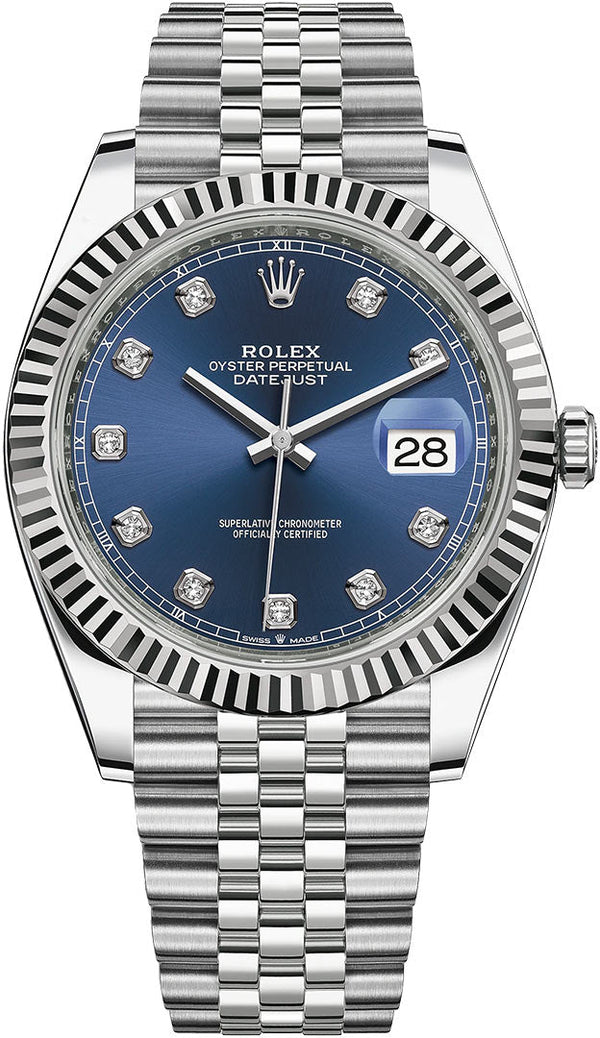 Shop Rolex Datejust 41 Diamonds Blue Dial Oystersteel & White Gold Strap Watch for Men - M126334-0016 in USA