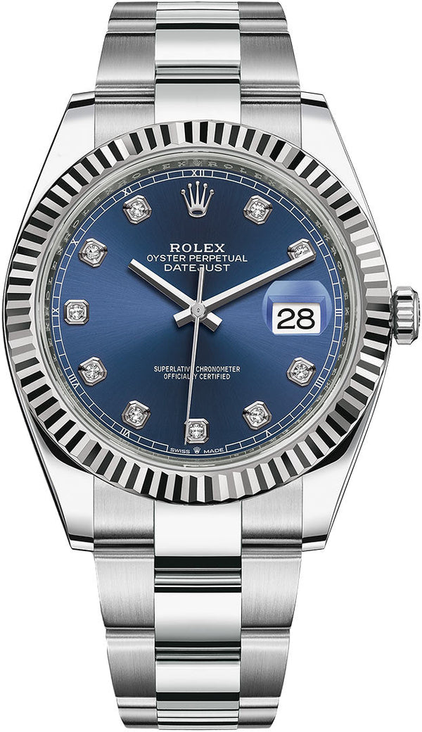Shop Rolex Datejust 41 Oyster Blue Dial Two Tone Oystersteel & White Gold Strap Watch for Men - M126334-0015 in USA