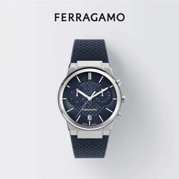 Shop Salvatore Ferragamo Sapphire Chrono Blue Dial Blue Rubber Strap Watch for Men - SFME00923 in USA