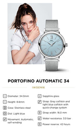 Shop IWC Portofino Automatic Blue Dial Blue Leather Strap Watch for Women - IW357416 in USA