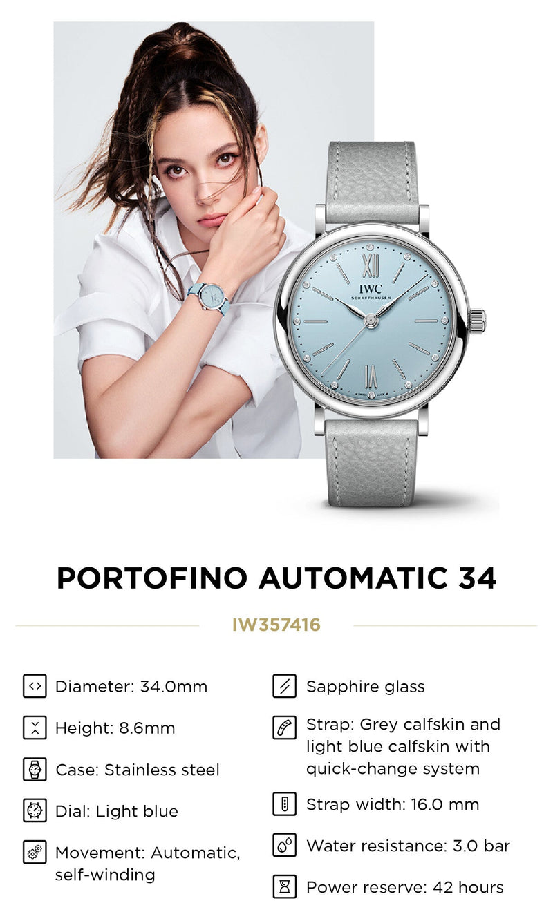 Shop IWC Portofino Automatic Blue Dial Blue Leather Strap Watch for Women - IW357416 in USA