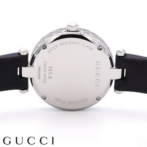 Shop Gucci Diamantissima Diamonds Black Dial Black Leather Strap Watch For Women - YA141403 in USA