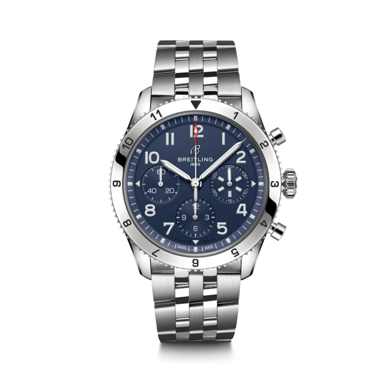 Breitling Avi Chronograph 42 Tribute to Vought F4U Corsair Blue Dial Silver Steel Strap Watch for Men - A233801A1C1A1