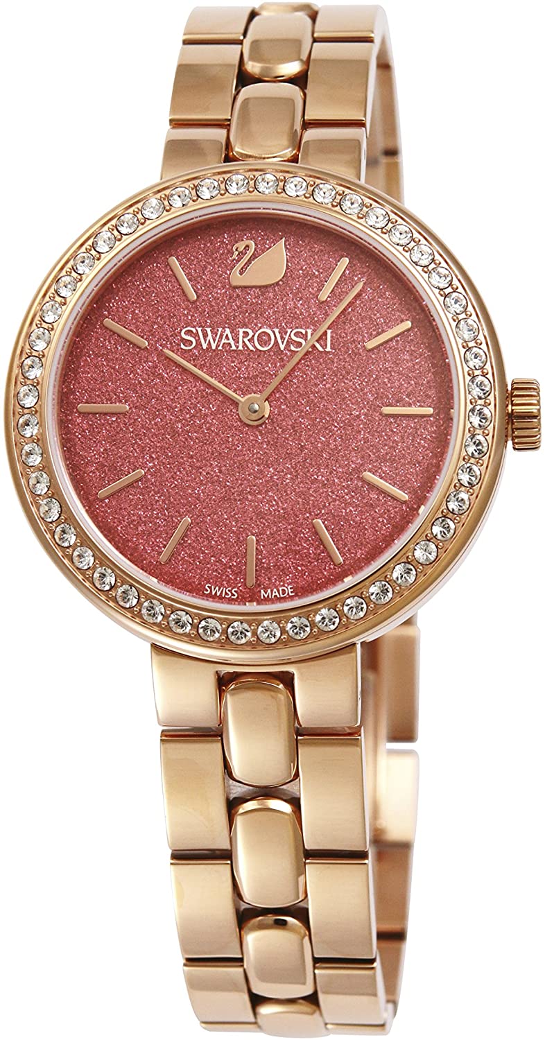 Shop Swarovski Daytime Quartz Coral Dial Rose Gold Steel Strap Watch for Women - 5182250 in USA