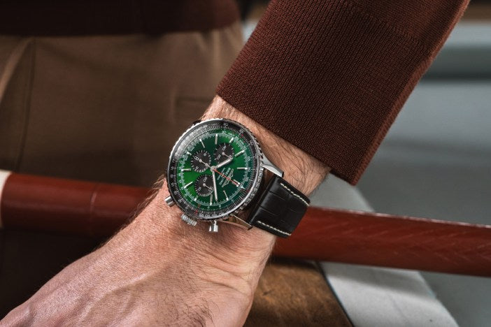 Shop Breitling Navitimer B01 Chronograph 46 Green Dial Black Leather Strap Watch for Men - AB0137241L1P1 in USA