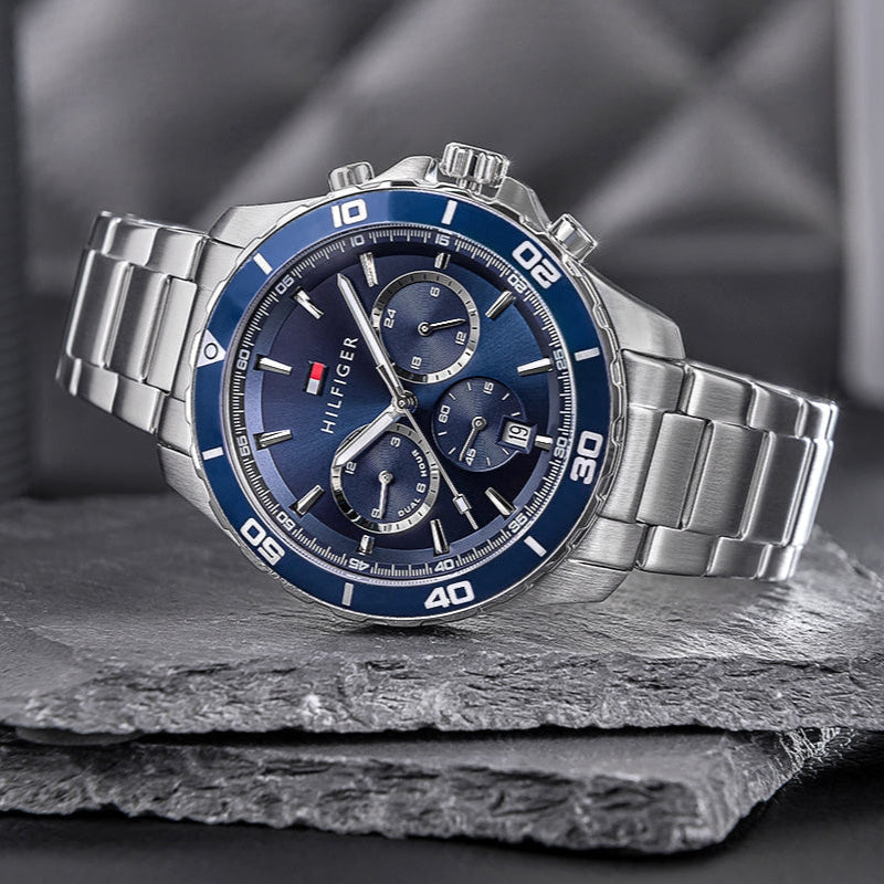 Tommy Hilfiger Jordan Chronograph Blue Dial Silver Steel Strap Watch For Men - 1792094 Buy Now By Tommy Hilfiger
