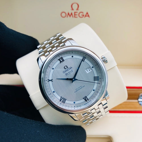 Shop Omega De Ville Prestige Co-Axial Rhodium Silver Dial Silver Steel Strap Watch for Men - 424.10.40.20.02.001 in USA