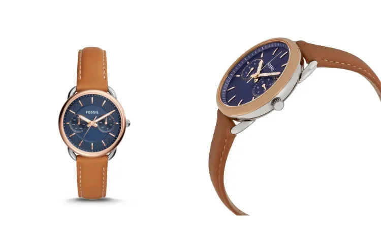 Fossil Tailor Date-Day Quartz Blue Dial Brown Leather Strap Watch for Women - ES4257 Buy Now By Fossil