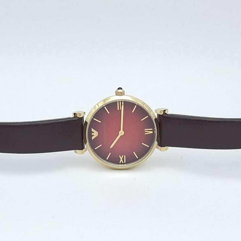 Emporio Armani Gianni T Bar Burgundy Dial Burgundy Leather Strap Watch For Women - AR1757 Buy Now By Emporio Armani