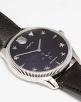 Shop Gucci G Timeless Automatic Blue Dial Black Leather Strap Watch For Men - YA126347 in USA