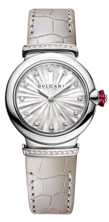 Bvlgari LVCEA Diamonds Silver Mother of Pearl Dial Silver Leather Strap Watch for Women - LVCEA103367