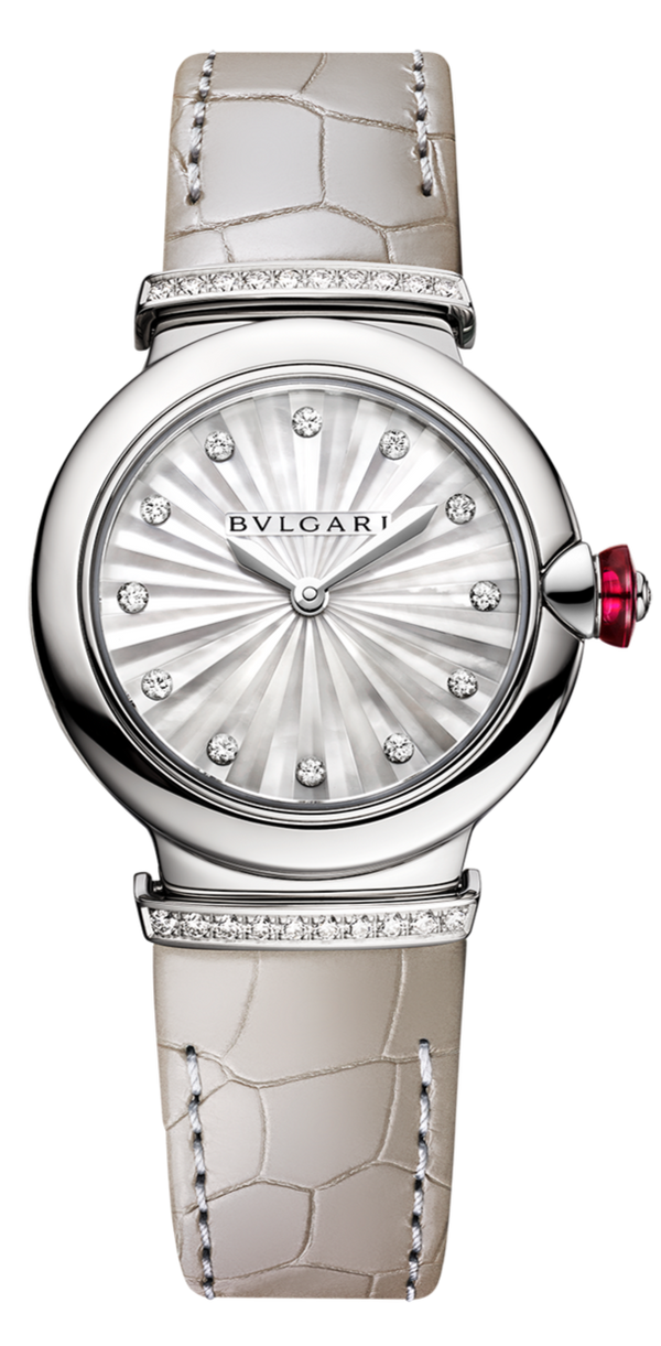 Bvlgari LVCEA Diamonds Silver Mother of Pearl Dial Silver Leather Strap Watch for Women - LVCEA103367