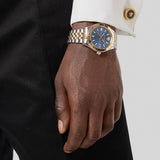 Versace Hellenyium Quartz Blue Dial Two Tone Steel Strap Watch For Men - VEVK00520