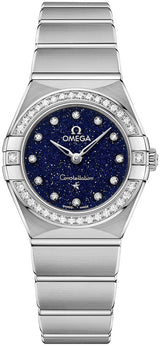 Shop Omega Constellation Manhattan Quartz Diamonds Blue Dial Silver Steel Strap Watch for Women - 131.15.25.60.53.001 in USA