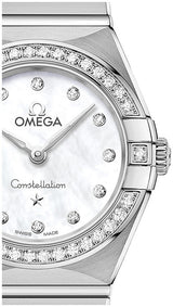Shop Omega Constellation Manhattan Quartz Diamonds Mother of Pearl Dial Silver Steel Strap Watch for Women - 131.15.25.60.55.001 in USA
