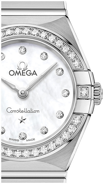 Shop Omega Constellation Manhattan Quartz Diamonds Mother of Pearl Dial Silver Steel Strap Watch for Women - 131.15.25.60.55.001 in USA