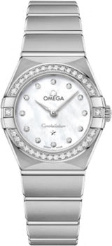 Shop Omega Constellation Manhattan Quartz Diamonds Mother of Pearl Dial Silver Steel Strap Watch for Women - 131.15.25.60.55.001 in USA