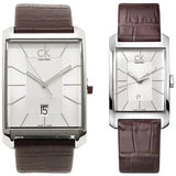 Shop Calvin Klein Window Silver Dial Brown Leather Strap Watch for Men - K2M21126 in USA