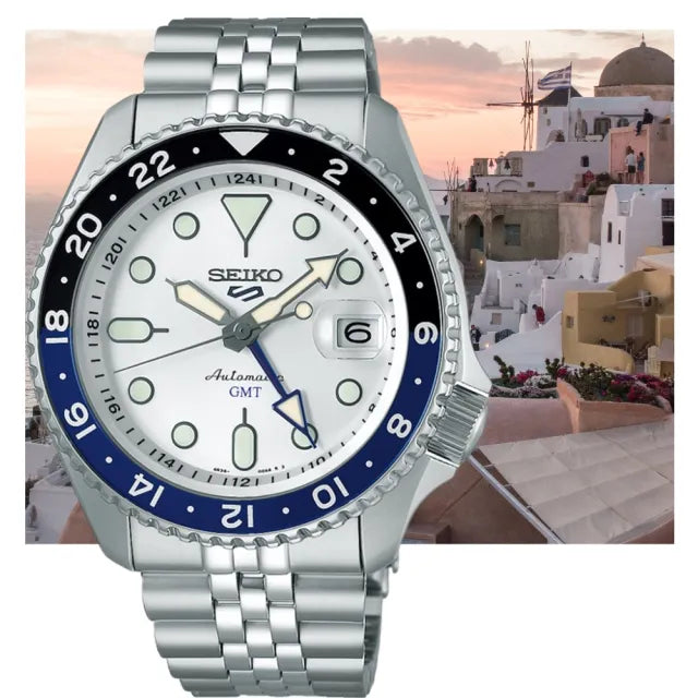 Shop Seiko 5 Sports SKX GMT Automatic Sky Blue Dial Silver Steel Strap Watch For Men - SSK033K1 in USA