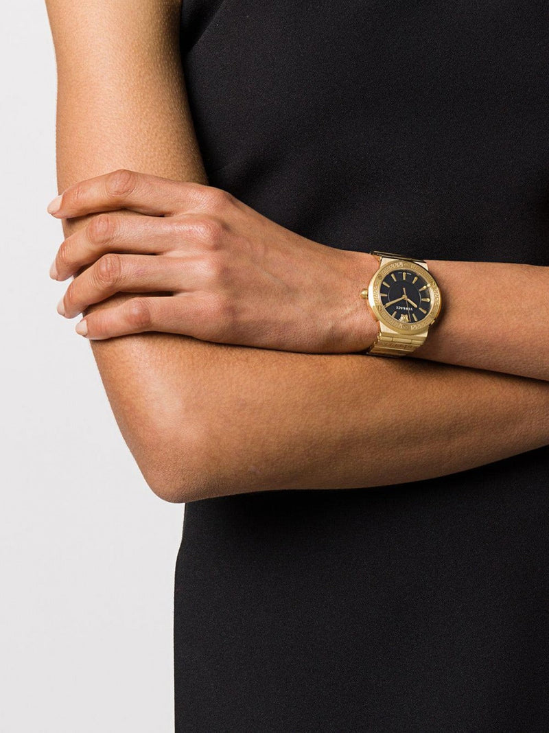 Versace Greca Black Dial Gold Steel Strap Watch for Women - VEVH00820 Buy Now By Versace
