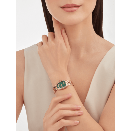 Bvlgari Serpenti Seduttori Diamonds Green Dial Rose Gold Steel Strap Watch for Women - SERPENTI103273