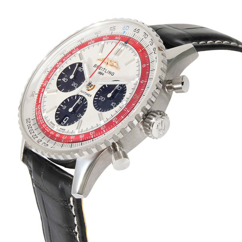 Shop Breitling Navitimer B01 Chronograph 43 Boeing 747 White Dial Black Leather Strap Watch for Men - AB01383B1G1P1 in USA