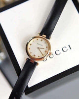 Shop Gucci Diamantissima Quartz Mother of Pearl Dial Black Leather Strap Watch for Women - YA141404 in USA