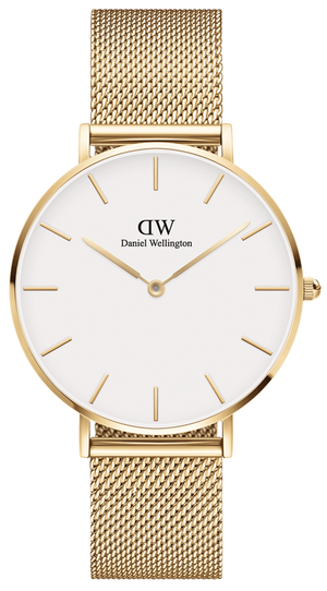 Daniel Wellington Classic Petite White Dial Gold Mesh Bracelet Watch For Women - DW00100348