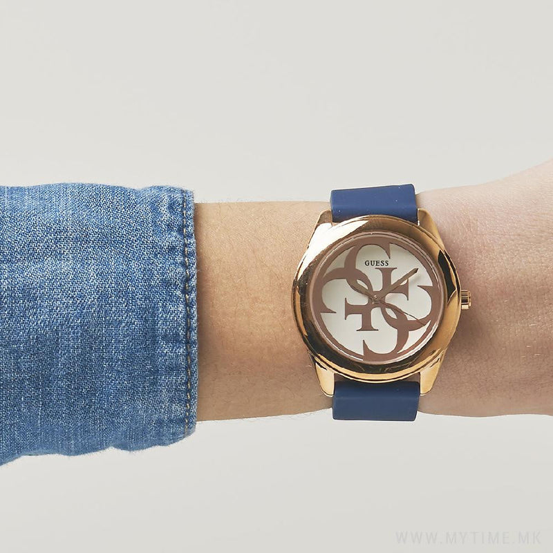 Guess G Twist White Dial Blue Silicone Strap Watch For Women - W0911L6