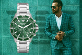 Emporio Armani Diver Chronograph Green Dial Silver Steel Strap Watch For Men - AR11500 Buy Now By Emporio Armani
