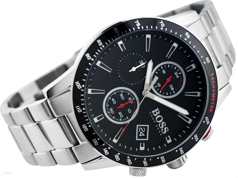 Shop Hugo Boss Rafale Chronograph Black Dial Silver Steel Strap Watch for Men - 1513509 in USA