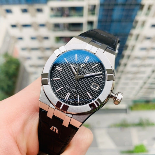 Maurice Lacroix Aikon Date Automatic Black Dial Black Leather Strap Watch For Men - AI6008-SS001-330-1 Buy Now By Maurice Lacroix