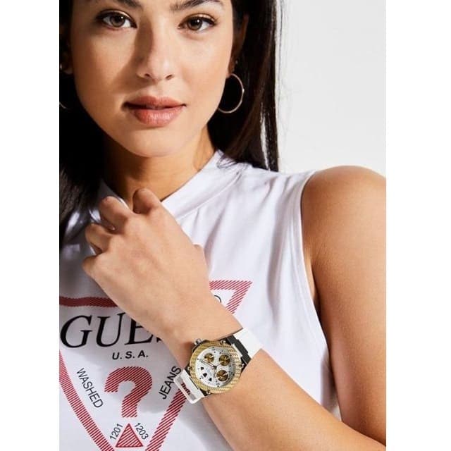 Guess Zena Analog White Dial White Rubber Strap Watch For Women - W1094L1 Buy Now By Guess