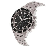 Emporio Armani Diver Chronograph Black Dial Silver Steel Strap Watch For Men - AR11360