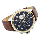 Shop Tommy Hilfiger Sport Multifunction Blue Dial Brown Leather Strap Watch for Men - 1791137 in USA