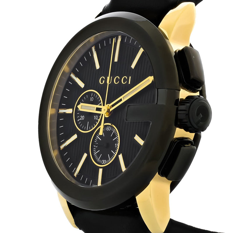 Shop Gucci G Chrono Black Dial Black Leather Strap Watch For Men - YA101203 in USA