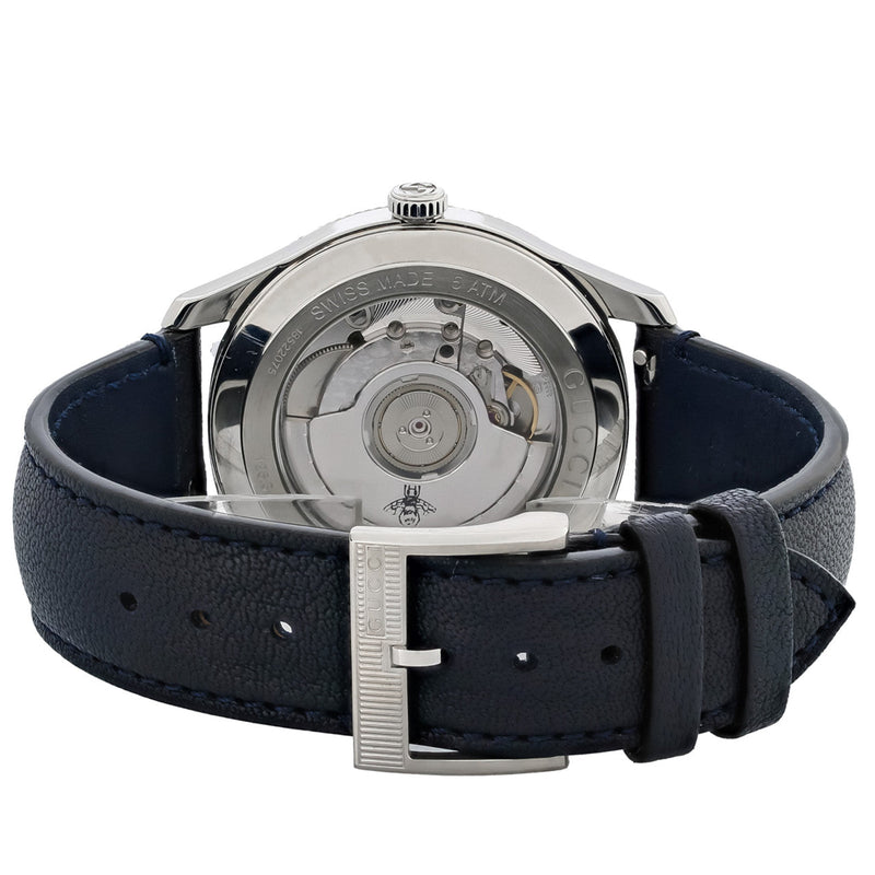 Shop Gucci G Timeless Automatic Blue Dial Black Leather Strap Watch For Men - YA126347 in USA