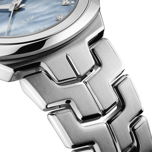 Shop Tag Heuer Link Quartz Diamonds Blue Mother of Pearl Dial Silver Steel Strap Watch for Women - WBC1313.BA0600 in USA
