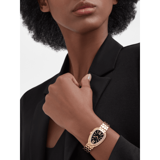 Bvlgari Serpenti Seduttori Diamonds Black Dial Rose Gold Steel Strap Watch for Women - SERPENTI103453