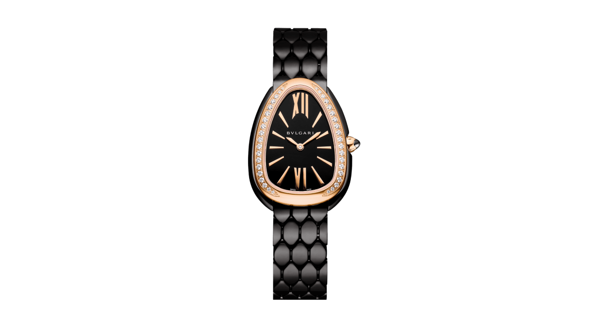 Bvlgari Serpenti Seduttori Diamonds Black Dial Black Steel Strap Watch for Women - SERPENTI103706
