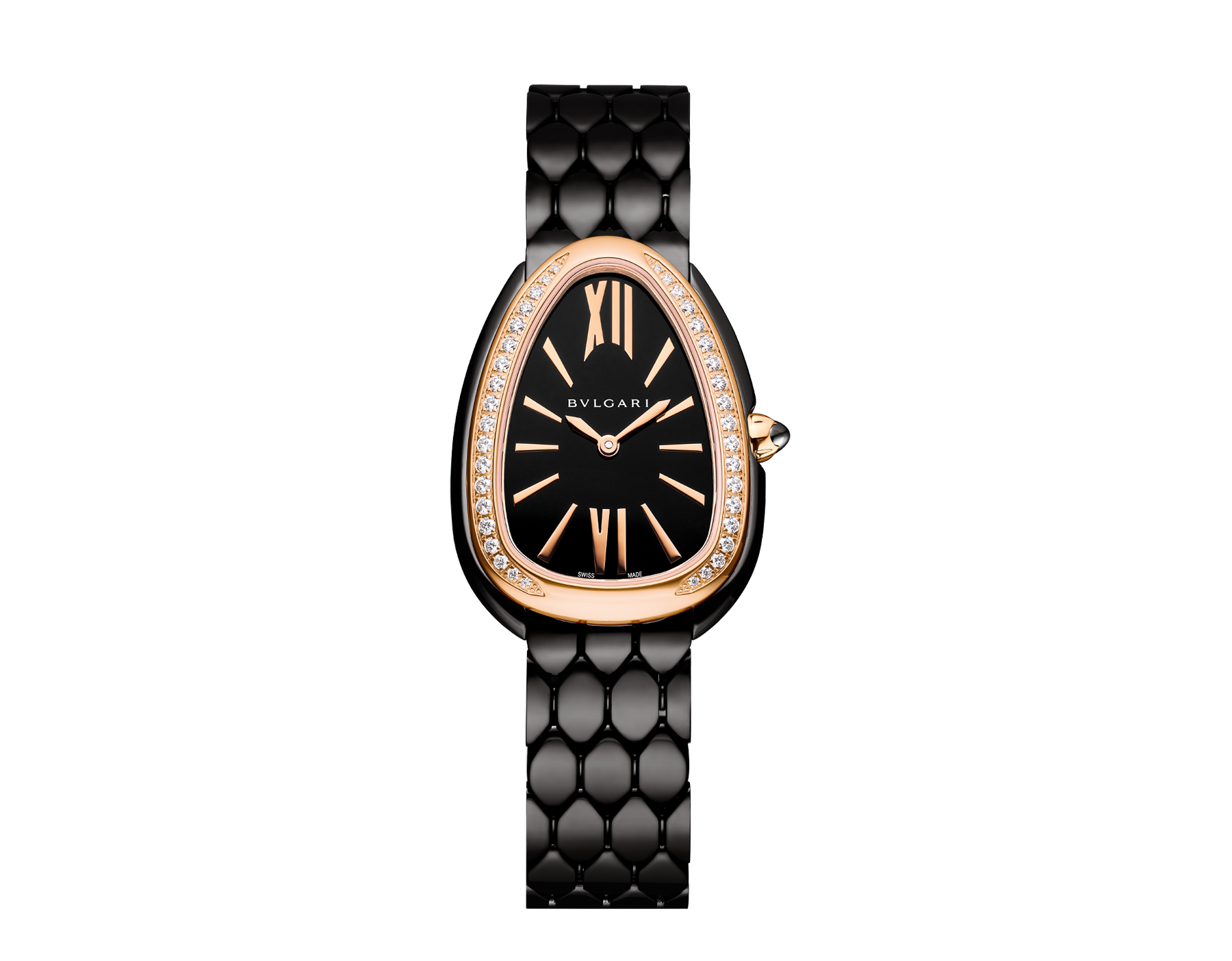 Bvlgari Serpenti Seduttori Diamonds Black Dial Black Steel Strap Watch for Women - SERPENTI103706