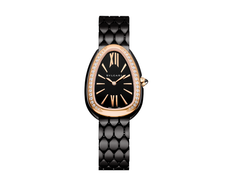 Bvlgari Serpenti Seduttori Diamonds Black Dial Black Steel Strap Watch for Women - SERPENTI103706