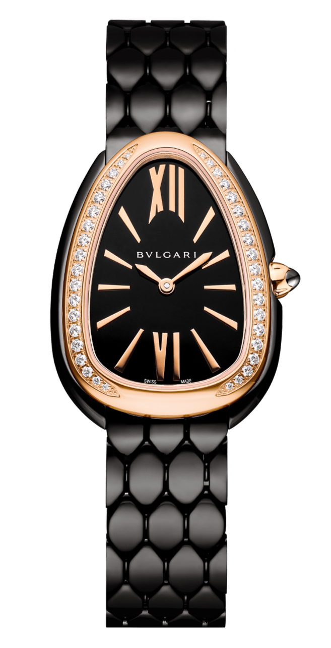 Bvlgari Serpenti Seduttori Diamonds Black Dial Black Steel Strap Watch for Women - SERPENTI103706