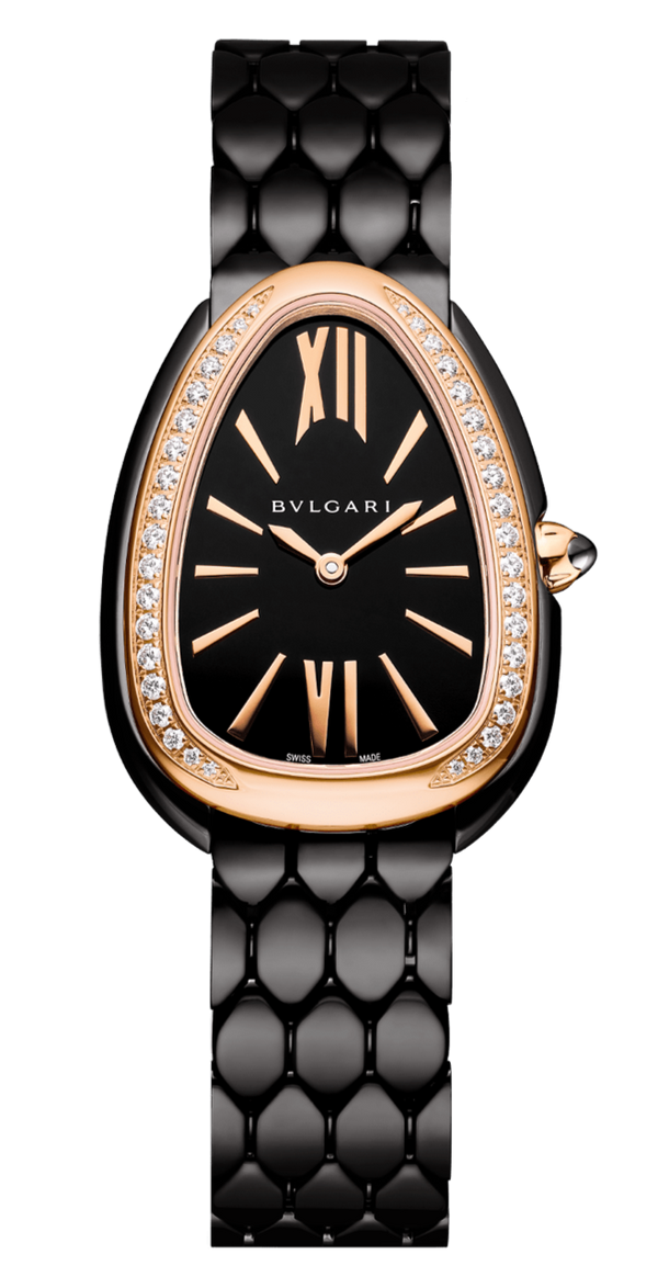 Bvlgari Serpenti Seduttori Diamonds Black Dial Black Steel Strap Watch for Women - SERPENTI103706